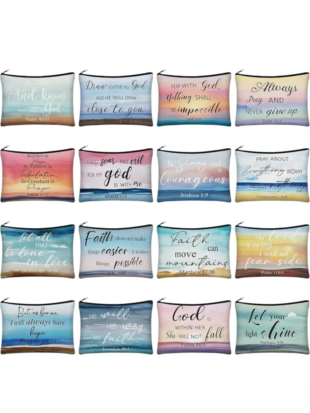 Inspirational Scripture makeup bags - Pastel Ombre pick 1 religious